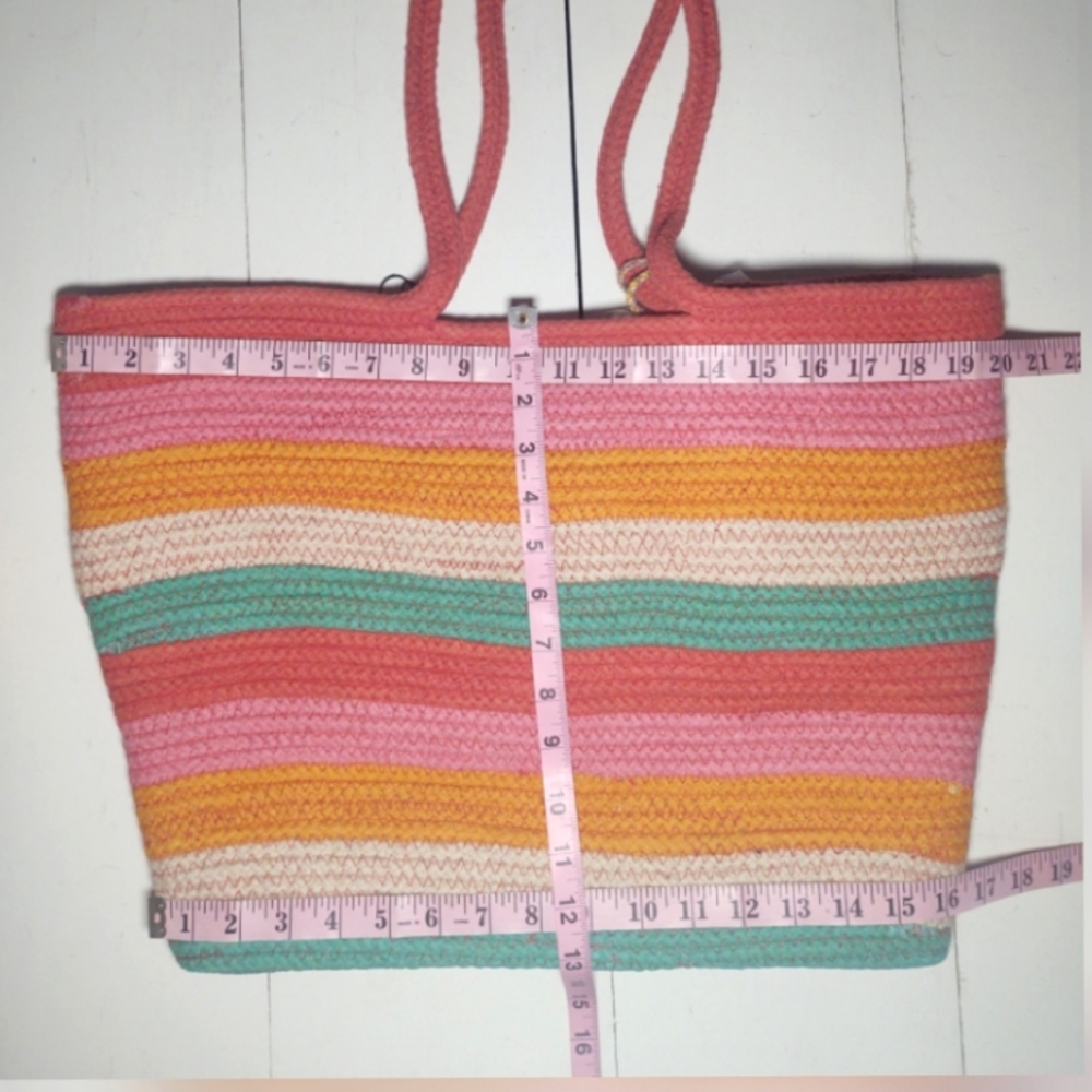 America & Beyond striped bucket bag beach tote New - Picture 5 of 7
